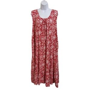 Lane Bryant Red White Paisley Print Maxi Dress Tank‎ Sleeveless Ruffle Hem 18 20